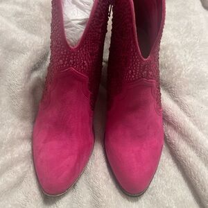 Pink Suede Embellished Ankle Boots